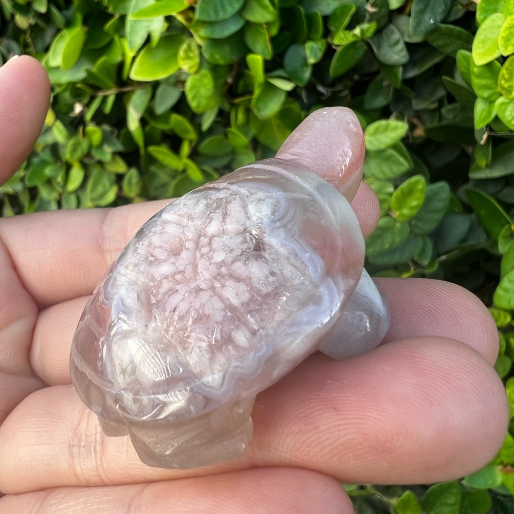 Pink Flower Agate Turtle Carving - Picture 4 of 6